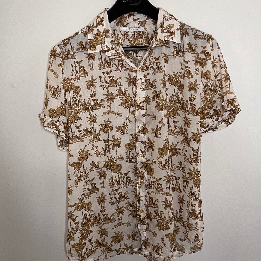 Parke & Ronen Gold Holbox Print Biscayne Shirt - Sz. L